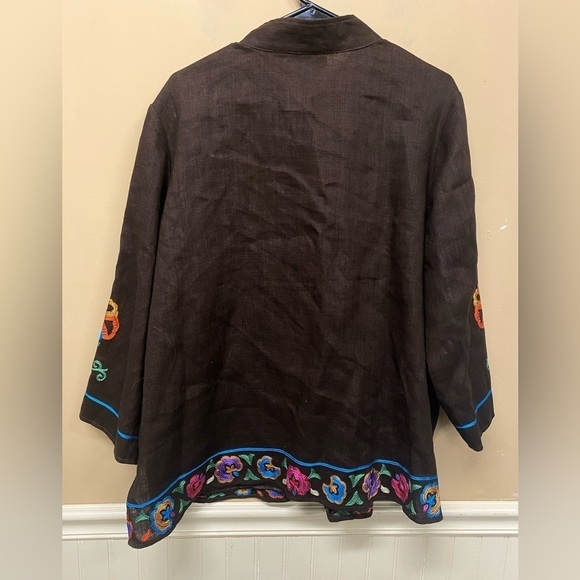 Linea by Louis Dell’Olio Embroidered Floral Linen Jacket Top Brown Size 1X - Picture 2 of 7